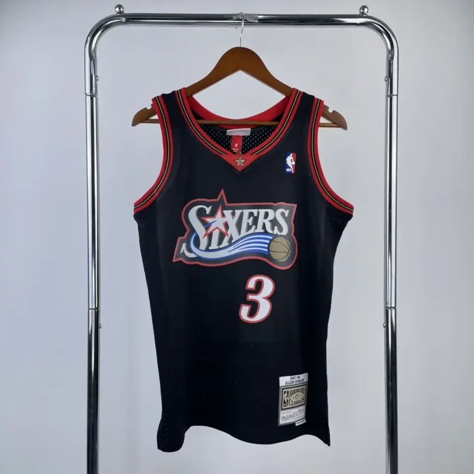 Camiseta retro MN de termopresión: SW de los 76ers, temporada 97/98, negra, nº 3 Iverson