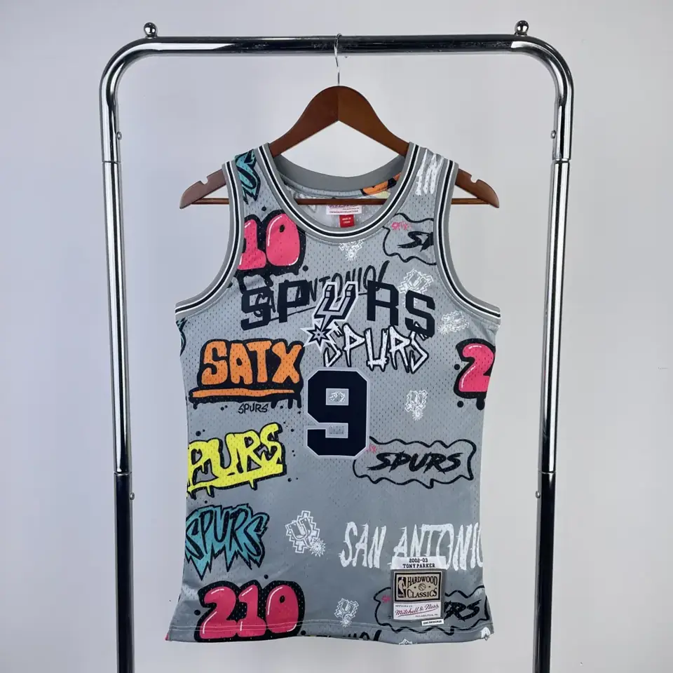 Camiseta retro termoimpresa MN: SW Spurs temporada 02/03 grafiti número 9 Parker