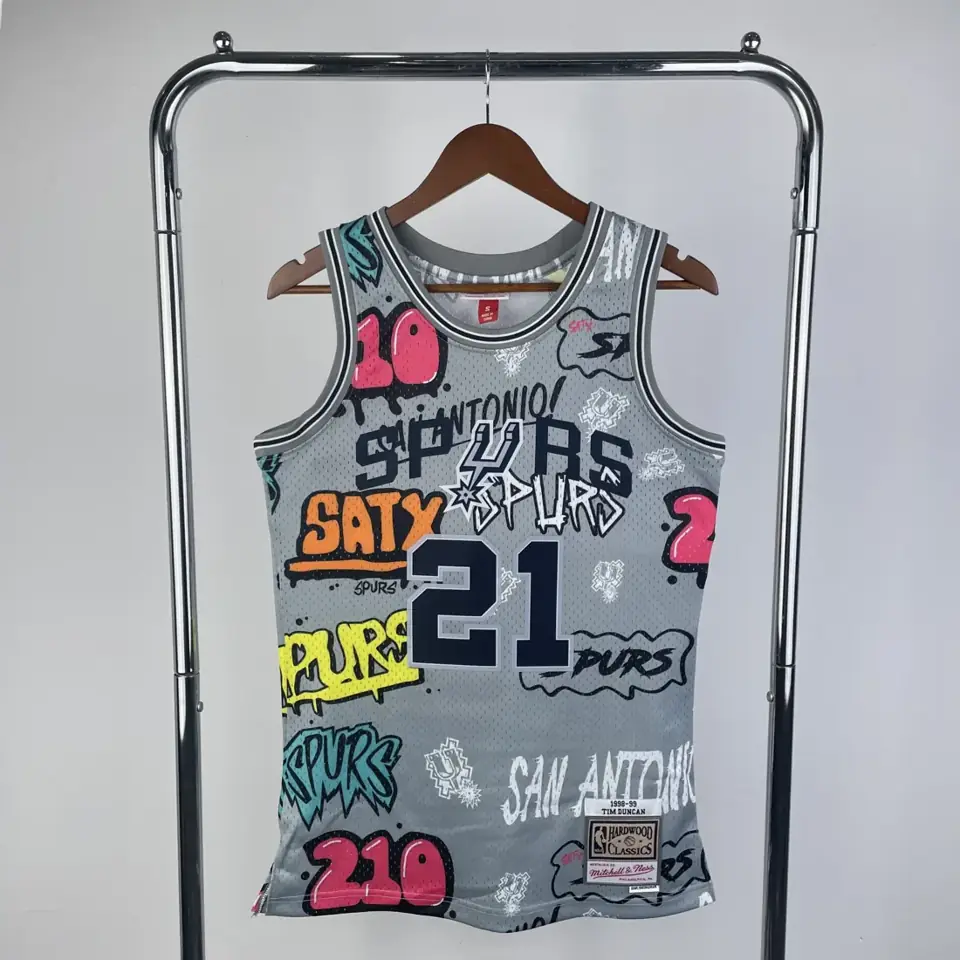 Camiseta retro termoimpresa MN: SW Spurs temporada 98/99 grafiti número 21 Duncan