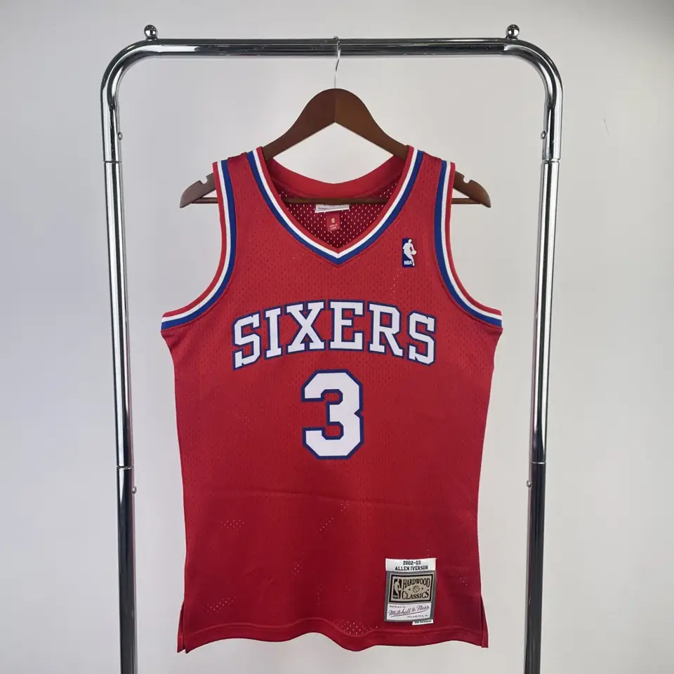 Camiseta retro termoimpresa versión aficionado MN: Philadelphia 76ers temporada 1996/97 rojo de novato nº3 Iverson