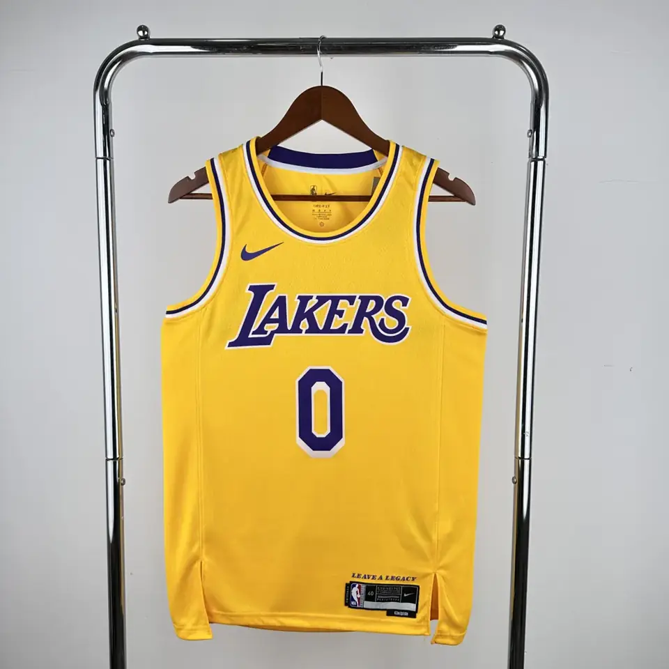Temporada 23 Lakers de Los Ángeles cuello redondo amarillo número 0 Westbrook