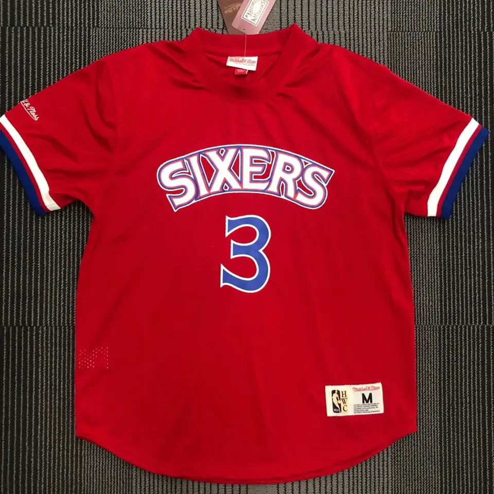 Mitchellness 76ers de Filadelfia rojo número 3 Iverson Iverson camiseta retro de malla de manga corta