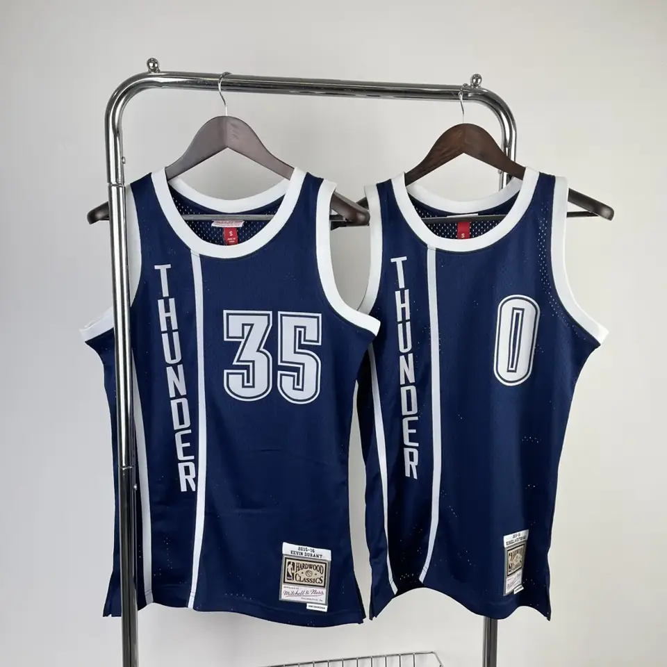 Camiseta retro MN de estampado térmico: Thunder Swingman temporada 2015/16 azul marino n.º 35 Durant