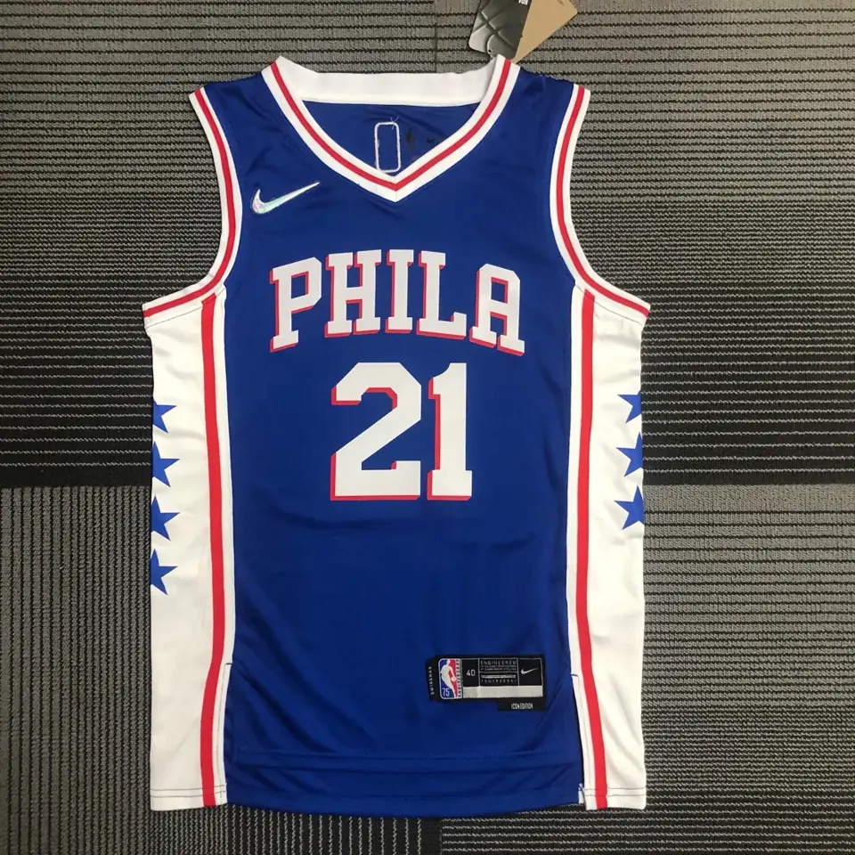75.º aniversario Philadelphia 76ers azul de cuello en V n.º 21 Joel Embiid