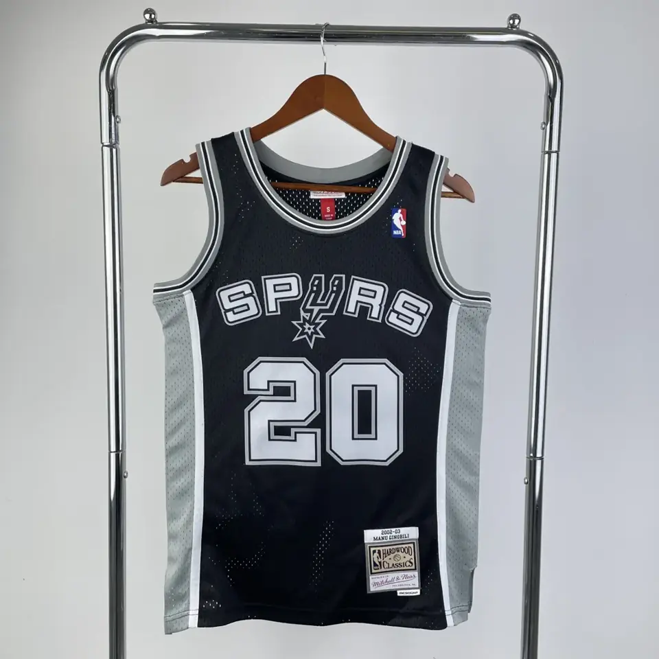 MN camiseta retro termoaplicada: SW San Antonio Spurs temporada 2002/03 negra número 20 Ginóbili