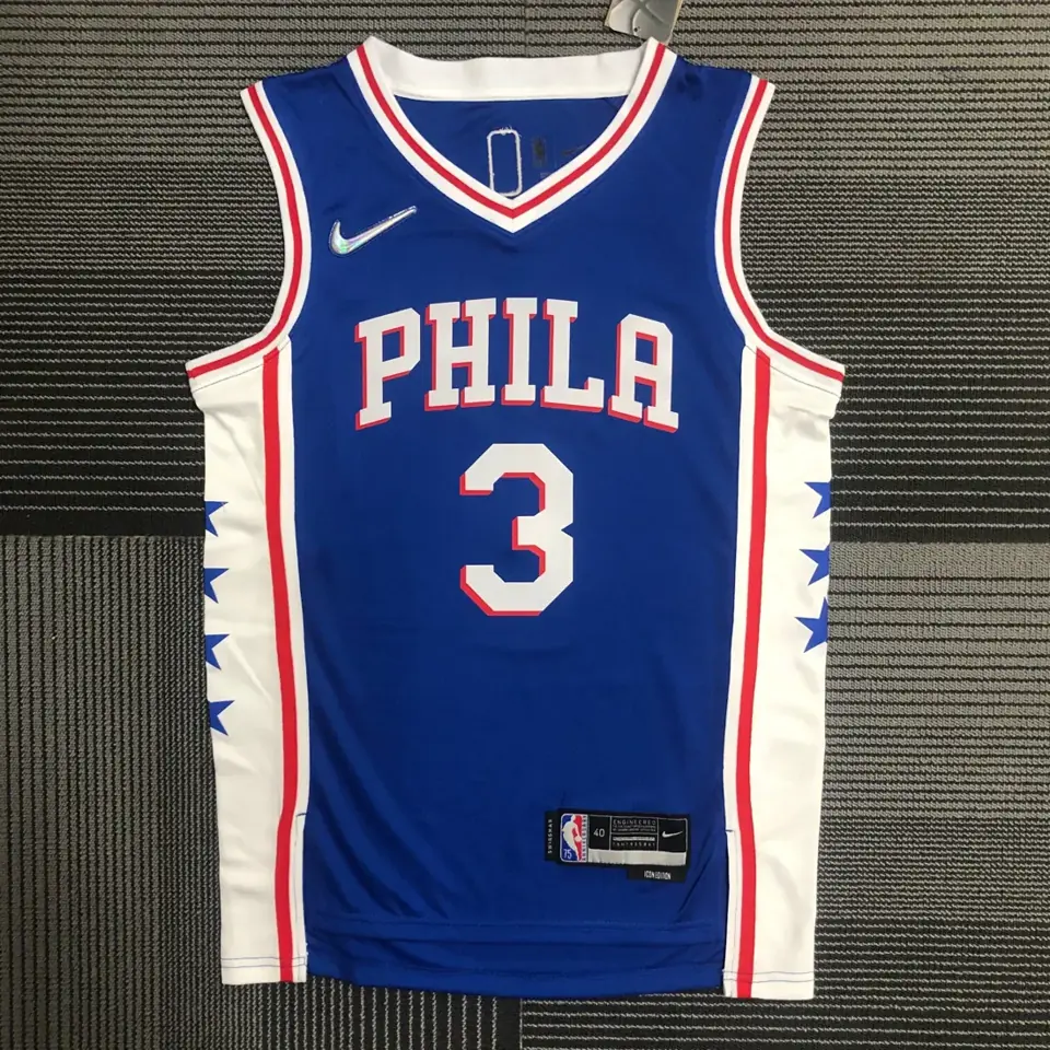 75.º aniversario Philadelphia 76ers azul de cuello en V n.º 3 Allen Iverson