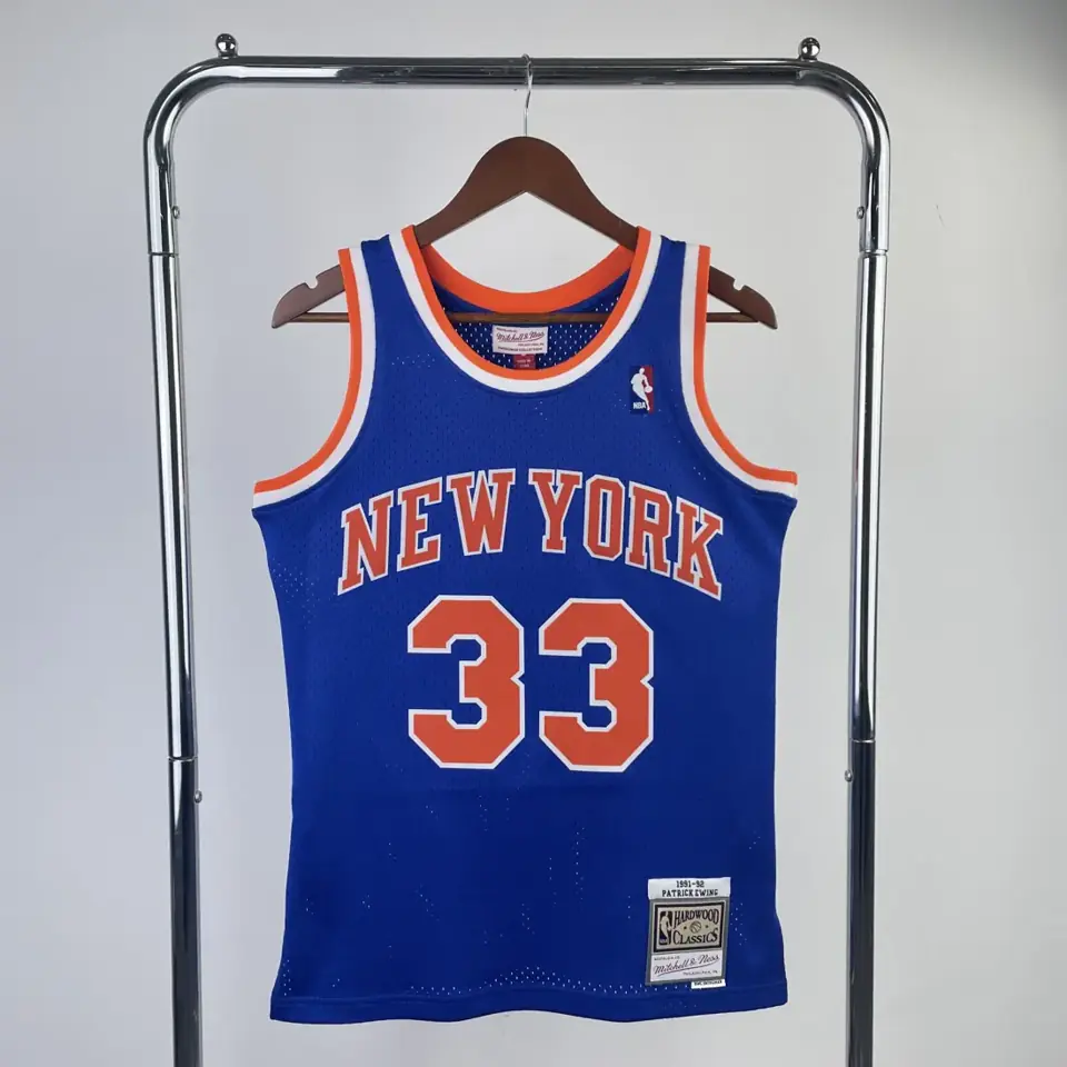 Camiseta retro termoimpresa versión aficionado MN: New York Knicks temporada 1991/92 azul nº33 Ewing