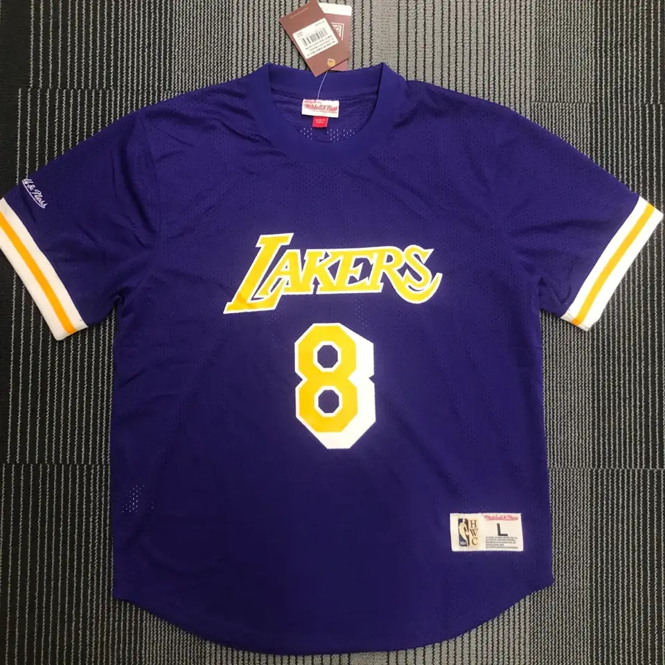 Mitchellness Lakers de Los Ángeles morado número 8 Kobe camiseta retro de malla de manga corta
