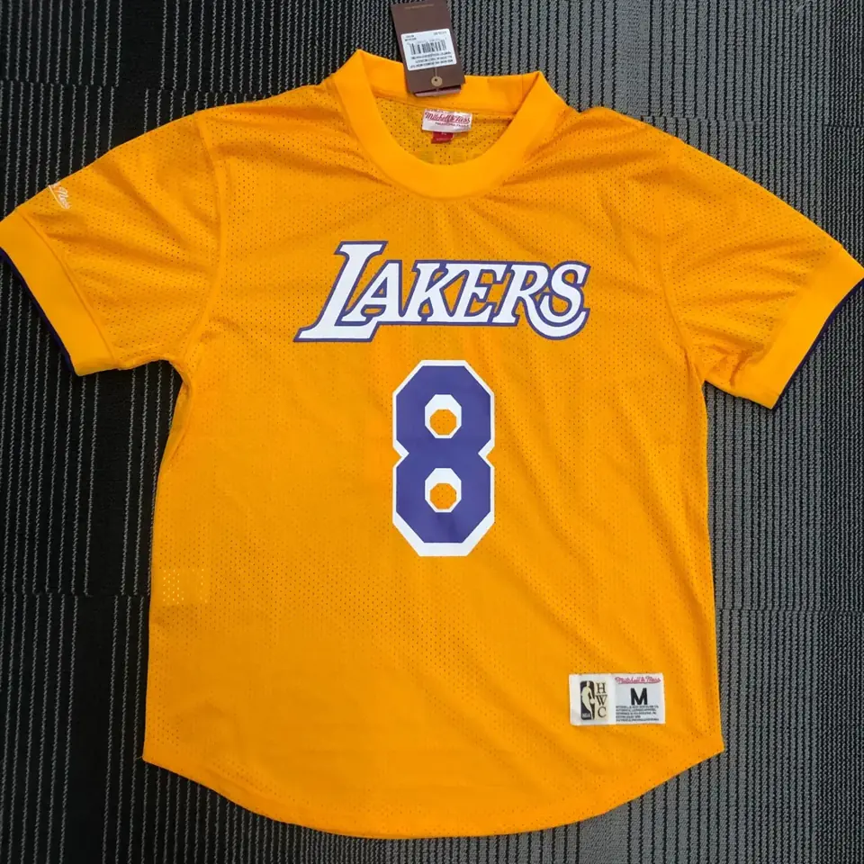 Mitchellness Lakers de Los Ángeles amarillo número 8 Kobe camiseta retro de malla de manga corta