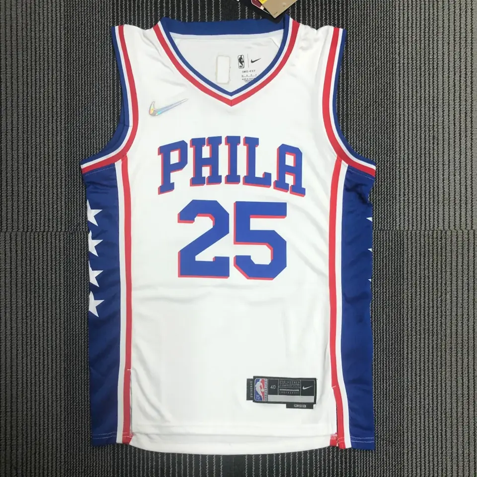 75.º aniversario Philadelphia 76ers blanco de cuello en V n.º 25 Ben Simmons