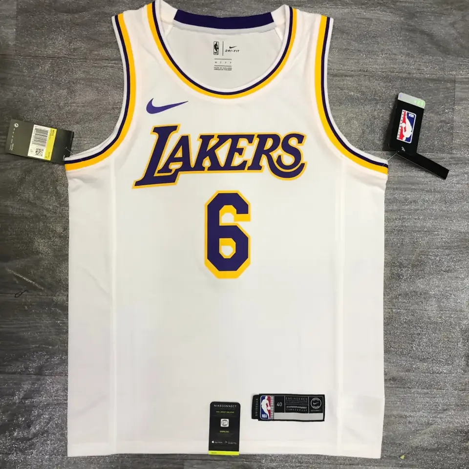 Lakers de Los Ángeles blanco cuello redondo n.º 6 LeBron James