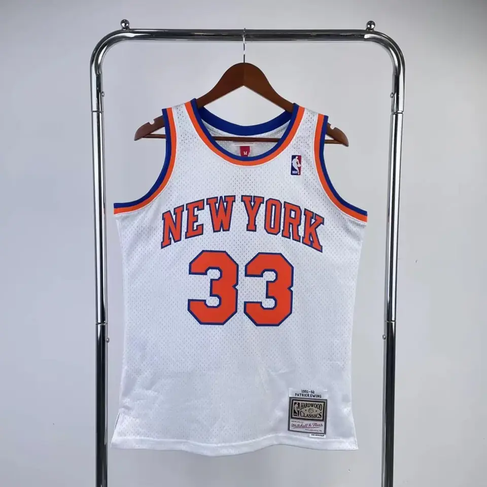 Camiseta retro MN versión aficionado, termotransferida: Knicks temporada 1991/92 blanco nº 33 Patrick Ewing