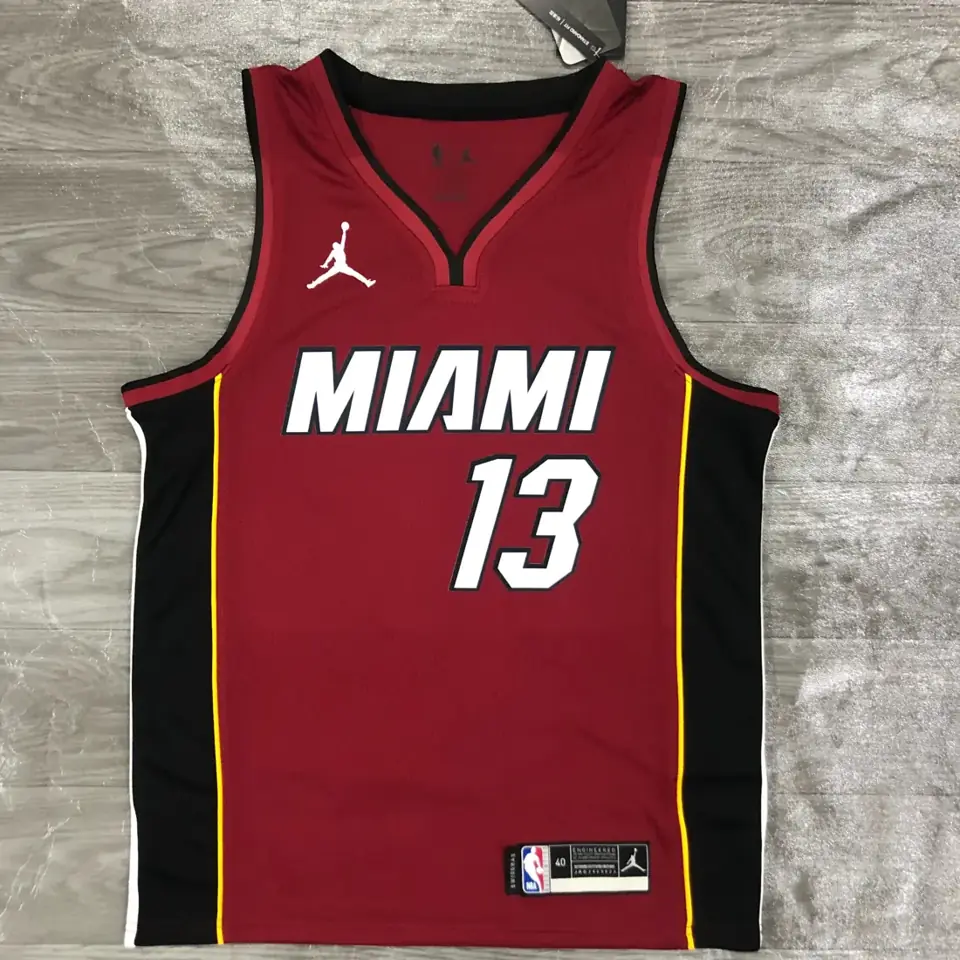 Temporada 21 Miami Heat temática Jordan, cuello en V, granate, nº 13 Adebayo