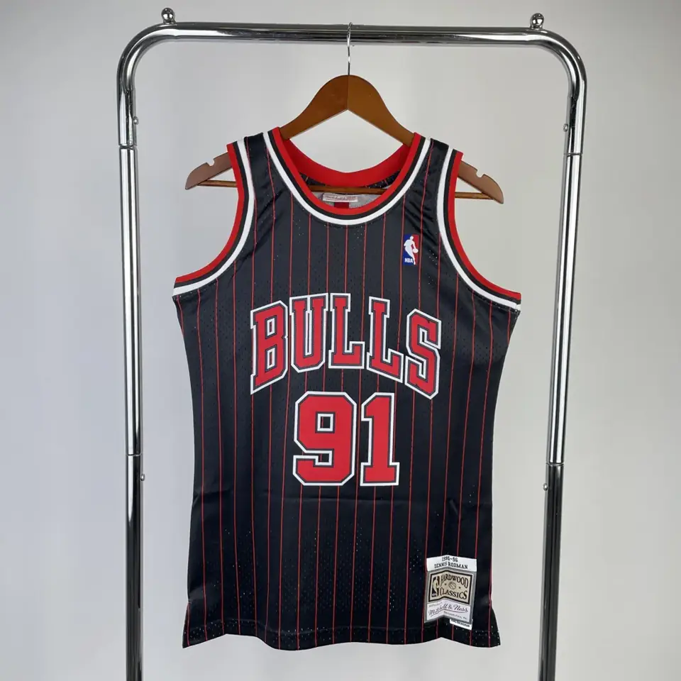 MN camiseta retro termoimpresa: SW Chicago Bulls temporada 96 rayas negras nº91 Rodman
