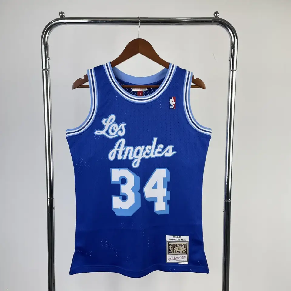 MN versión aficionados camiseta retro con estampado térmico: Lakers temporada 1996/97 azul Nº 34 O'Neal