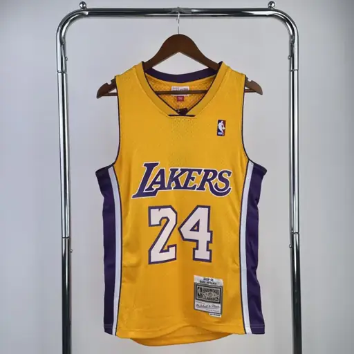 Camiseta retro MN termosellada: SW Lakers temporada 08/09 cuello en V amarillo número 24 Kobe
