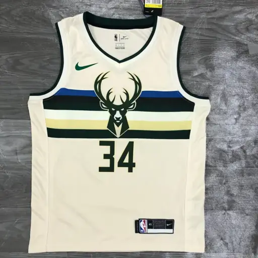 Temporada 19 Milwaukee Bucks blanco crema a rayas, nº 34 Antetokounmpo