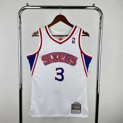 MN camiseta retro termoimpresa SW: 76ers temporada 96-97 novato retro blanco nº 3 Iverson