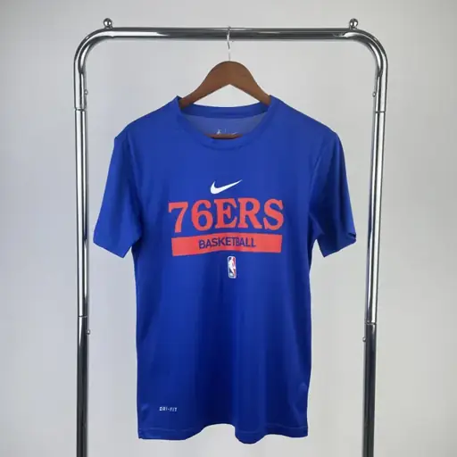Temporada 23 76ers azul camiseta de entrenamiento de secado rápido de manga corta