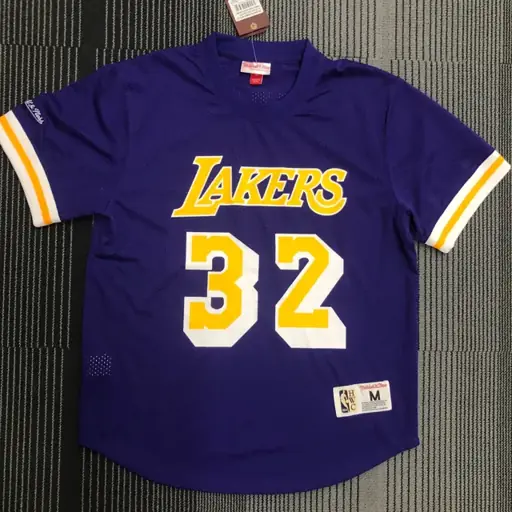 Mitchellness Lakers de Los Ángeles morado número 32 Johnson camiseta retro de malla de manga corta
