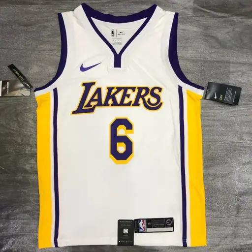 Lakers de Los Ángeles blanco cuello en V n.º 6 LeBron James