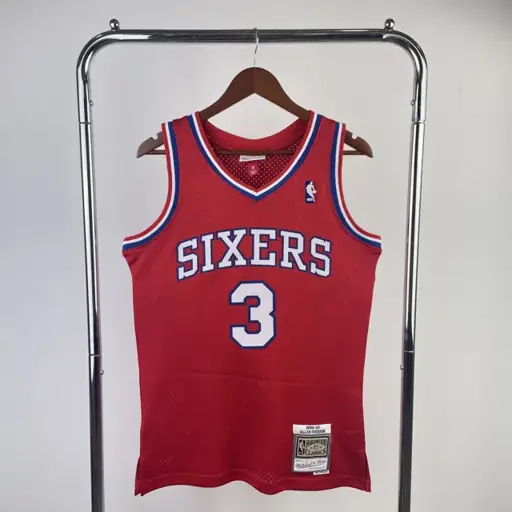 Camiseta retro termoimpresa versión aficionado MN: Philadelphia 76ers temporada 1996/97 rojo de novato nº3 Iverson