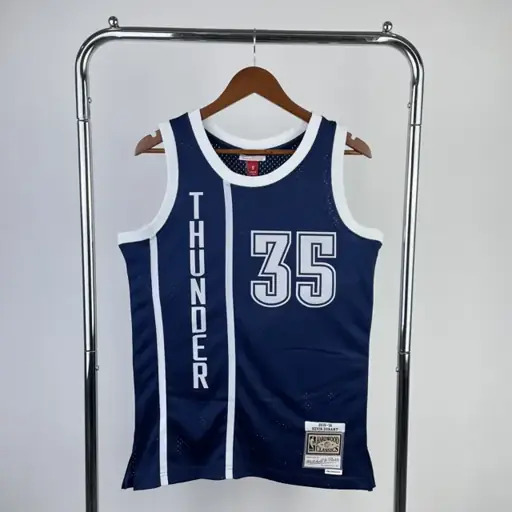 Camiseta retro MN de estampado térmico: Thunder Swingman temporada 2015/16 azul marino n.º 35 Durant