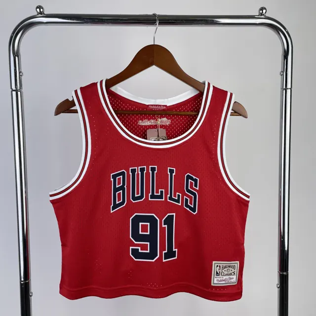 MN camiseta retro corta de mujer: Bulls rojo nº 91 Dennis Rodman