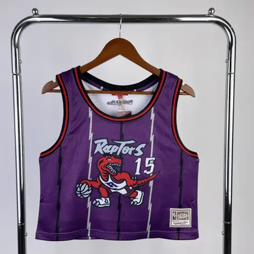 MN camiseta retro corta de mujer: Raptors morado nº 15 Vince Carter