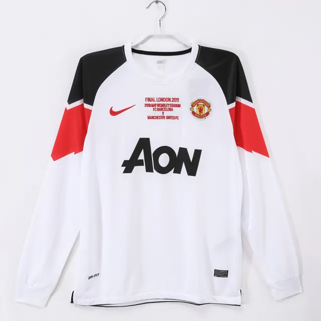 Manga larga: Temporada 2010/11 Manchester United visitante blanco Champions retro 3B