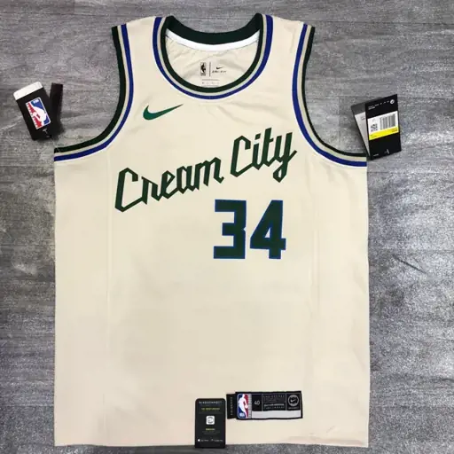 Bucks de Milwaukee, cuello redondo, blanco roto, n.º 34 Giannis Antetokounmpo