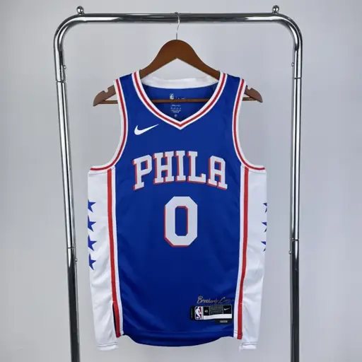 Temporada 23 76ers cuello en V azul nº 0 Tyrese Maxey