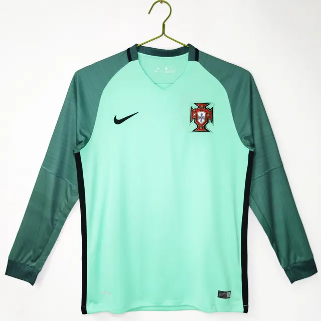 Manga larga: temporada 2016 Portugal visitante verde aguamarina retro 3B