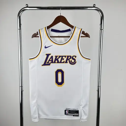 Temporada 23 Lakers de Los Ángeles cuello redondo blanco número 0 Westbrook