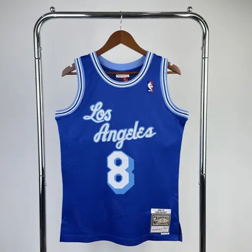 MN versión aficionados camiseta retro con estampado térmico: Lakers temporada 1996/97 azul Nº 8 Kobe
