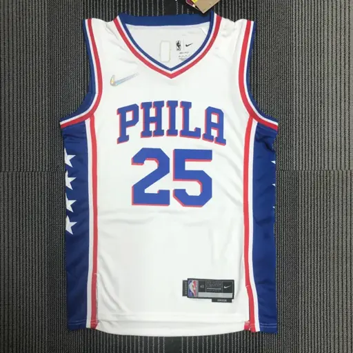 75.º aniversario Philadelphia 76ers blanco de cuello en V n.º 25 Ben Simmons