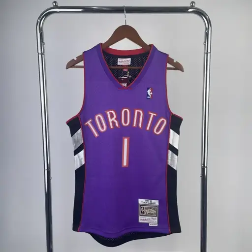 Camiseta retro MN termoimpresa: SW Toronto Raptors temporada 00 morado y negro nº 1 McGrady
