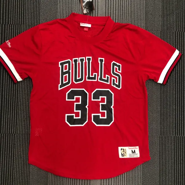 Mitchellness Bulls de Chicago rojo número 33 Pippen camiseta retro de malla de manga corta
