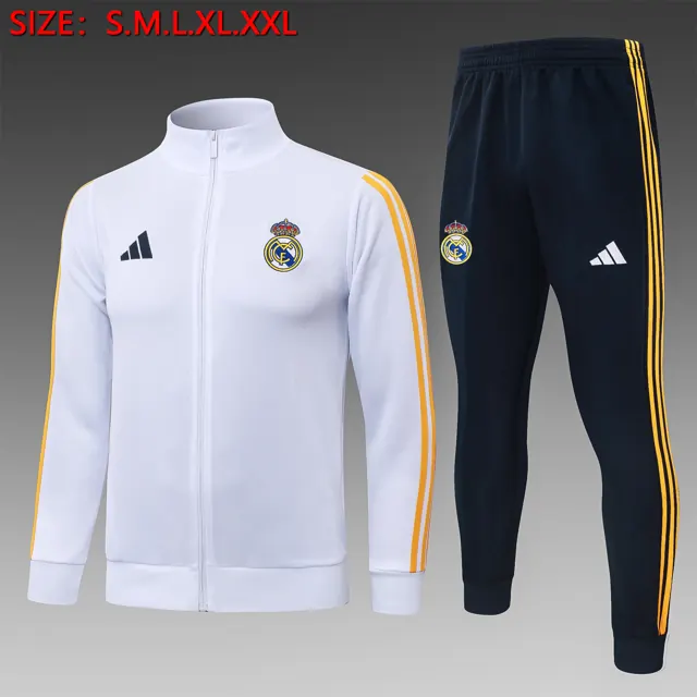A26087# 26/27 cremallera larga Real Madrid blanco (tres franjas amarillas) Real Madrid