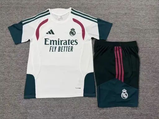 2627 camiseta de manga corta Real Madrid blanco 【ribete verde/combinación fucsia】
