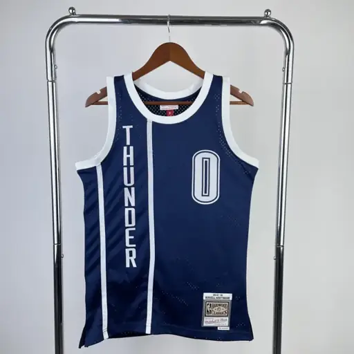 Camiseta retro MN de estampado térmico: Thunder Swingman temporada 2015/16 azul marino n.º 0 Westbrook