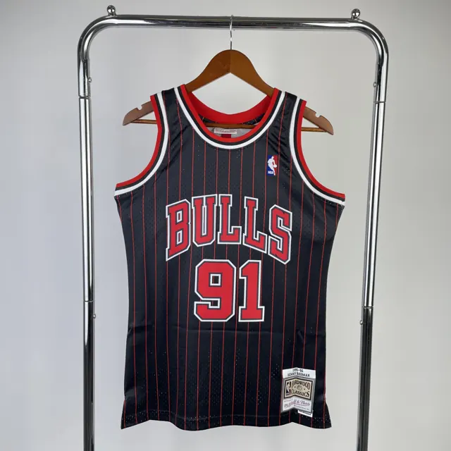 MN camiseta retro termoimpresa: SW Chicago Bulls temporada 96 rayas negras nº91 Rodman