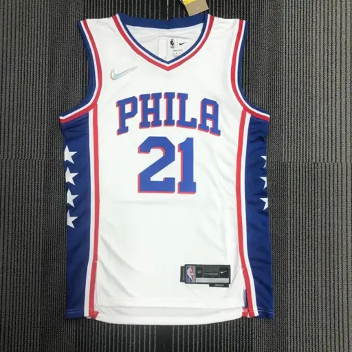 75.º aniversario Philadelphia 76ers blanco de cuello en V n.º 21 Joel Embiid