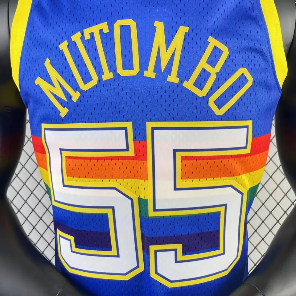 Foto 2 de Camiseta retro MN versión aficionado, termotransferida: Nuggets temporada 1991/92 azul nº 55 Dikembe Mutombo