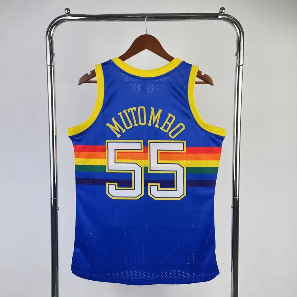 Foto 8 de Camiseta retro MN versión aficionado, termotransferida: Nuggets temporada 1991/92 azul nº 55 Dikembe Mutombo