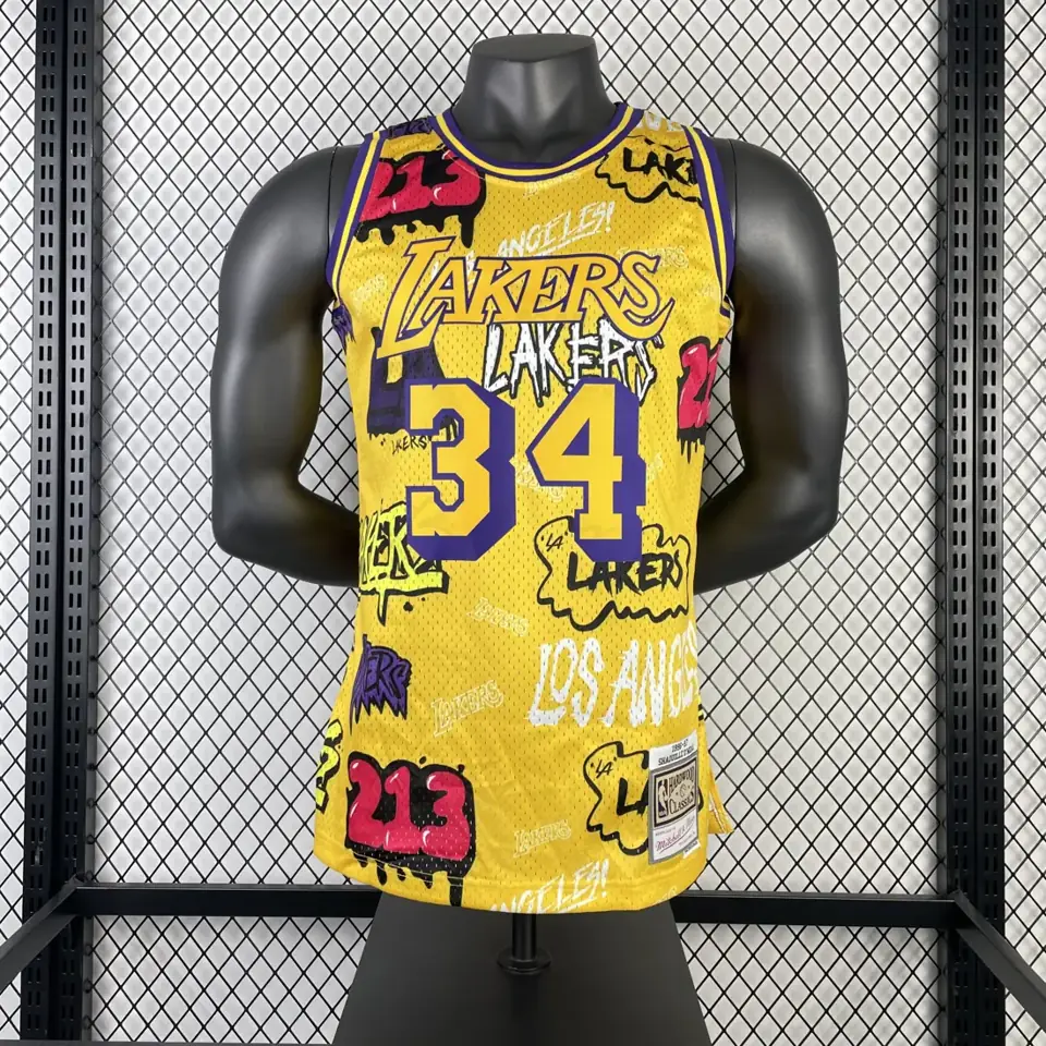 Foto 3 de Camiseta retro termoimpresa MN: SW Lakers temporada 96/97 grafiti número 34 O'Neal