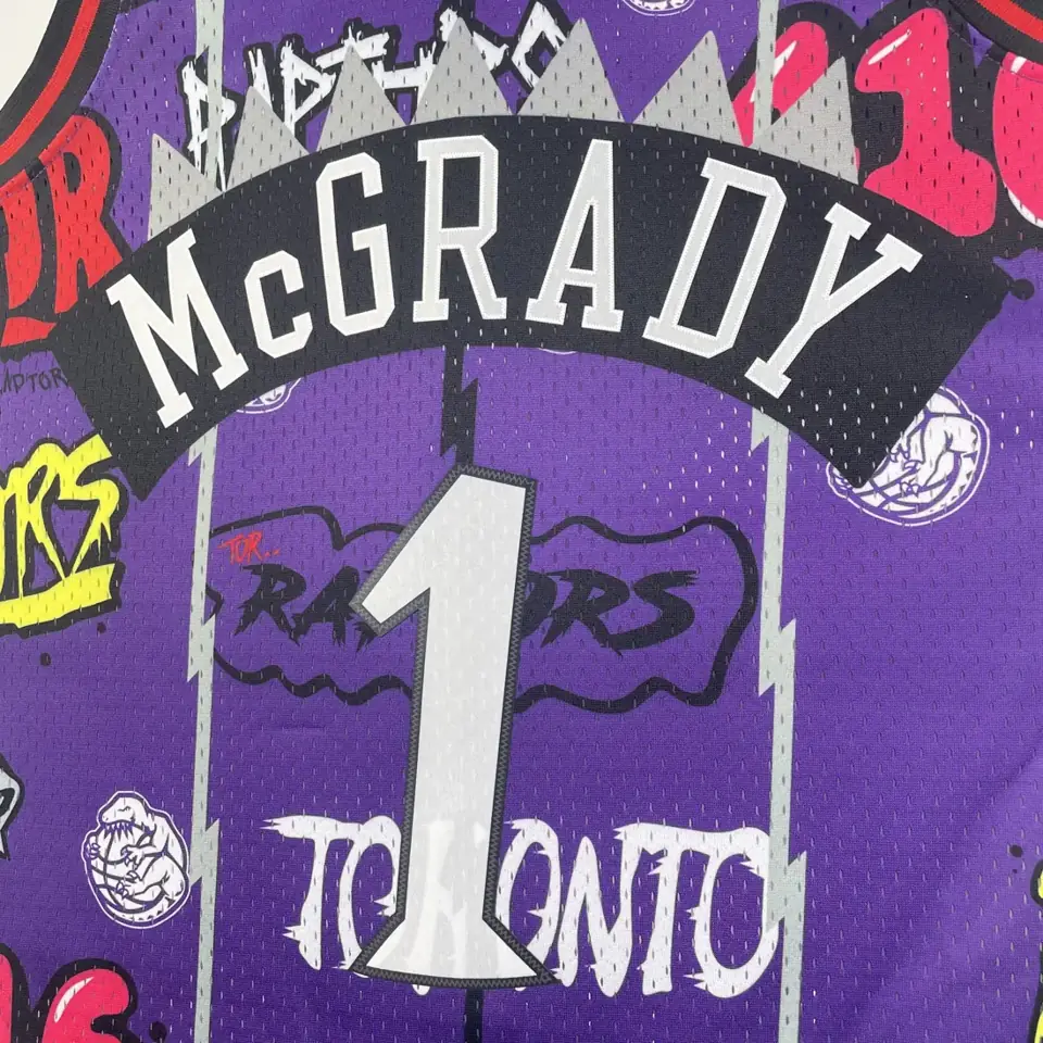 Foto 6 de Camiseta retro MN termoprensada: SW Toronto Raptors temporada 98/99 grafiti n.º 1 McGrady