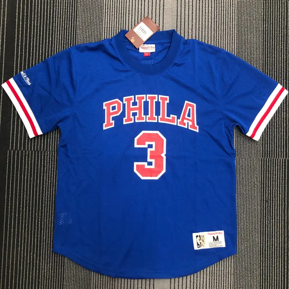 Foto 1 de Mitchellness 76ers de Filadelfia azul número 3 Iverson camiseta retro de malla de manga corta