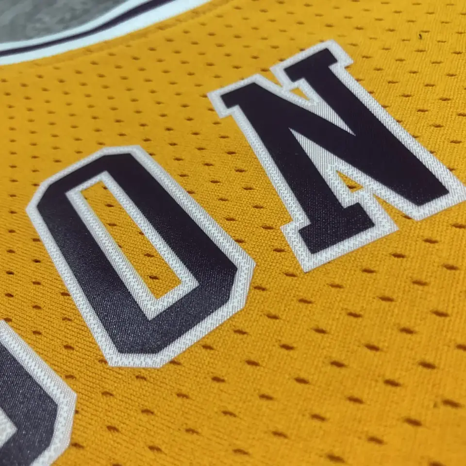 Foto 3 de Camiseta retro MN termo-prensada: SW Los Angeles Lakers temporada 84/85 cuello redondo amarillo n.º 32 Johnson