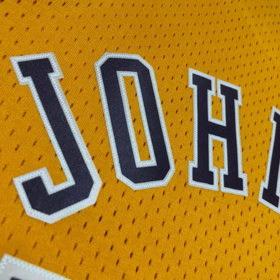 Foto 4 de Camiseta retro MN termo-prensada: SW Los Angeles Lakers temporada 84/85 cuello redondo amarillo n.º 32 Johnson